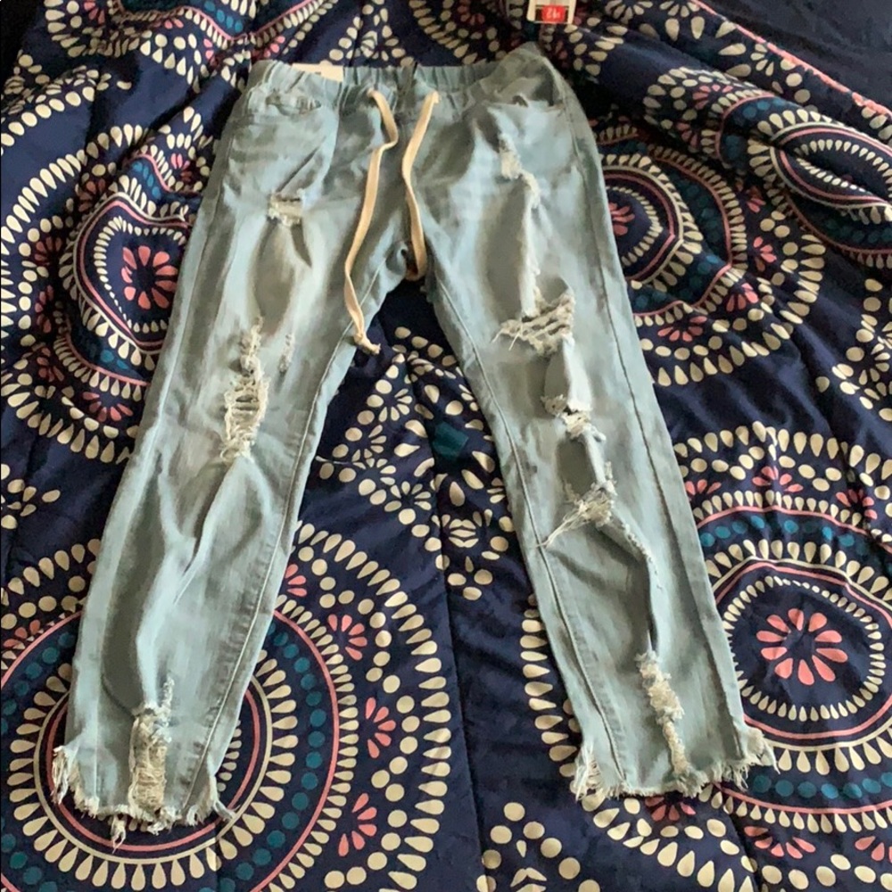 Distressed blue Jean joggers